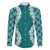Hawaii Aloha Plumeria Lei Teal Palaka Family Matching Off The Shoulder Long Sleeve Dress and Hawaiian Shirt - Polynesian Pride