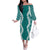 Hawaii Aloha Plumeria Lei Teal Palaka Family Matching Off The Shoulder Long Sleeve Dress and Hawaiian Shirt - Polynesian Pride