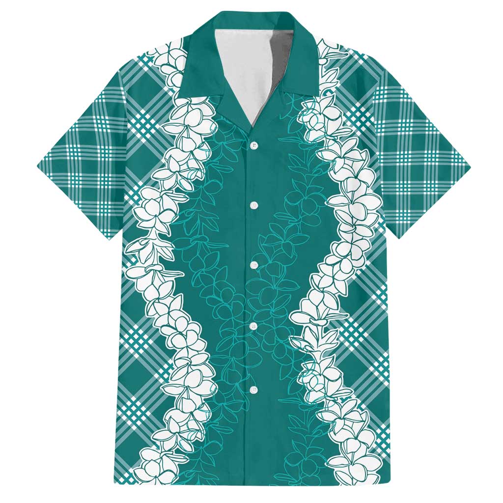 Hawaii Aloha Plumeria Lei Teal Palaka Family Matching Puletasi and Hawaiian Shirt - Polynesian Pride