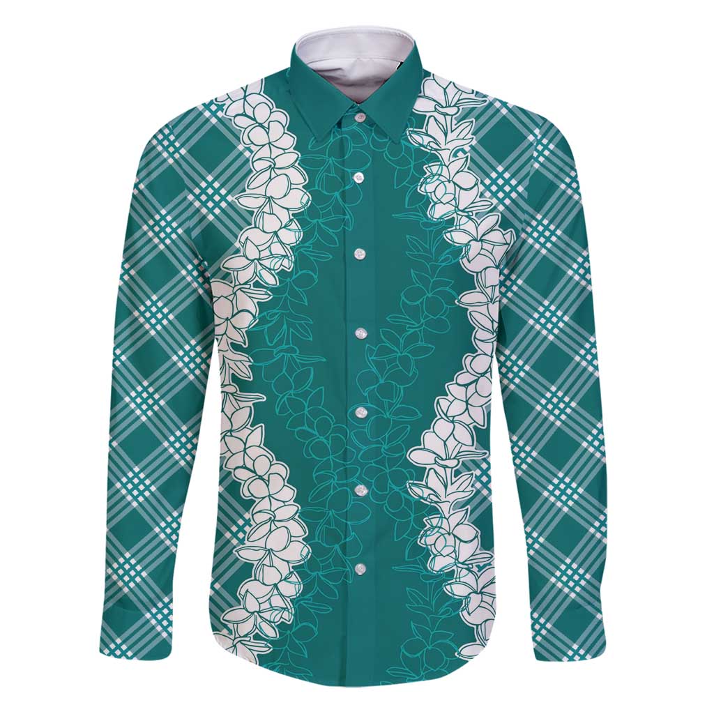 Hawaii Aloha Plumeria Lei Teal Palaka Family Matching Puletasi and Hawaiian Shirt - Polynesian Pride