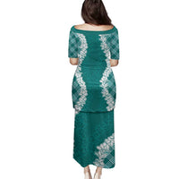 Hawaii Aloha Plumeria Lei Teal Palaka Family Matching Puletasi and Hawaiian Shirt - Polynesian Pride