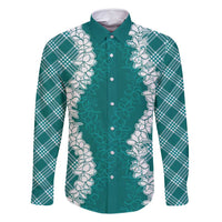 Hawaii Aloha Plumeria Lei Teal Palaka Family Matching Tank Maxi Dress and Hawaiian Shirt - Polynesian Pride