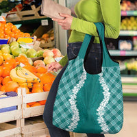 Hawaii Aloha Plumeria Lei Teal Palaka Grocery Bag - Polynesian Pride