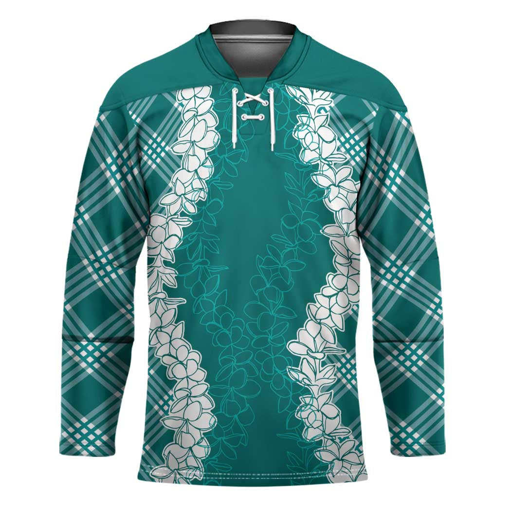 Hawaii Aloha Plumeria Lei Teal Palaka Hockey Jersey LT7 Unisex Teal - Polynesian Pride