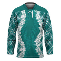 Hawaii Aloha Plumeria Lei Teal Palaka Hockey Jersey LT7 Unisex Teal - Polynesian Pride