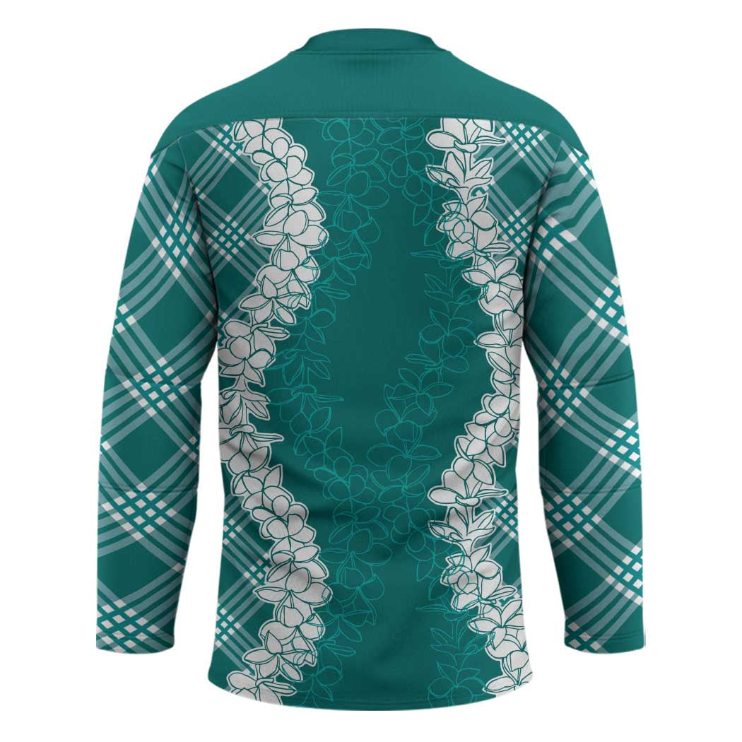 Hawaii Aloha Plumeria Lei Teal Palaka Hockey Jersey LT7 - Polynesian Pride