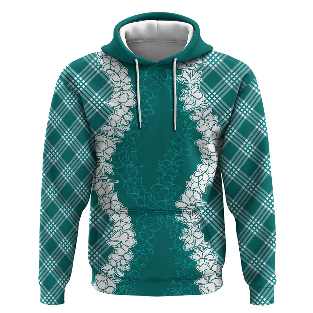 Hawaii Aloha Plumeria Lei Teal Palaka Hoodie - Polynesian Pride