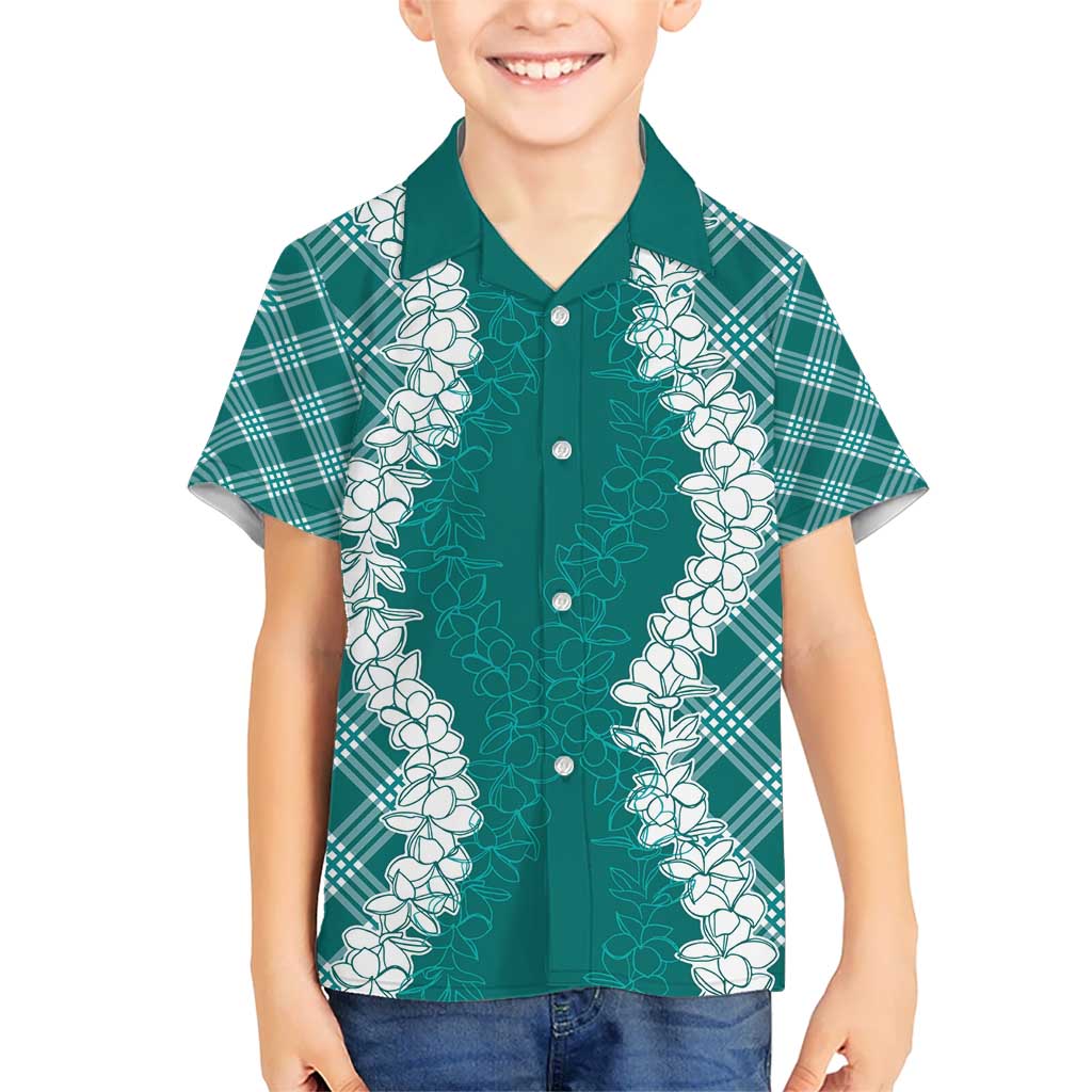 Hawaii Aloha Plumeria Lei Teal Palaka Kid Hawaiian Shirt LT7 Kid Teal - Polynesian Pride