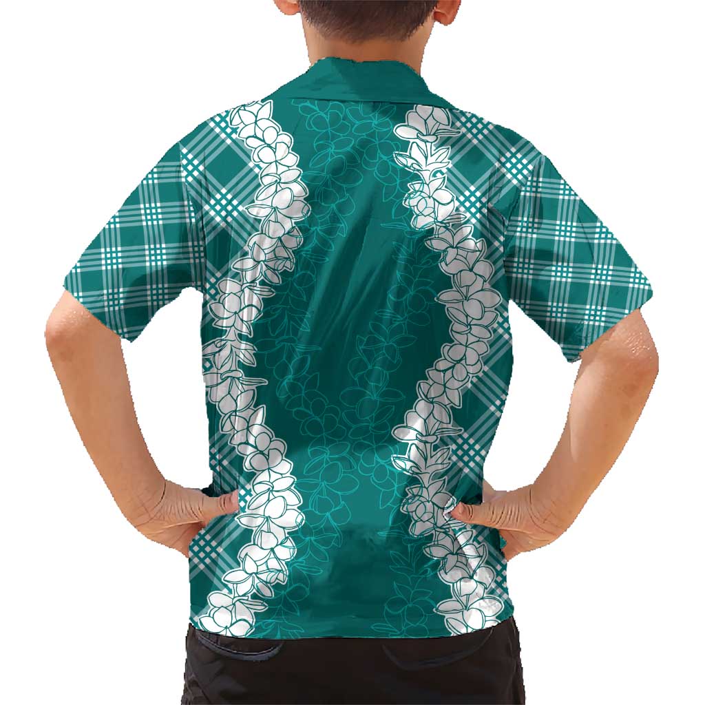 Hawaii Aloha Plumeria Lei Teal Palaka Kid Hawaiian Shirt LT7 - Polynesian Pride