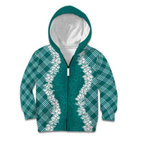 Hawaii Aloha Plumeria Lei Teal Palaka Kid Hoodie - Polynesian Pride