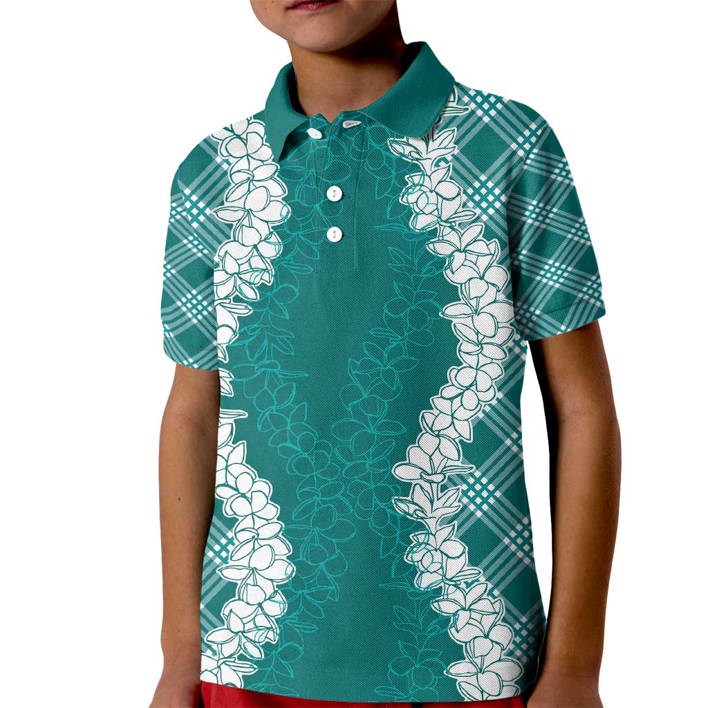 Hawaii Aloha Plumeria Lei Teal Palaka Kid Polo Shirt - Polynesian Pride