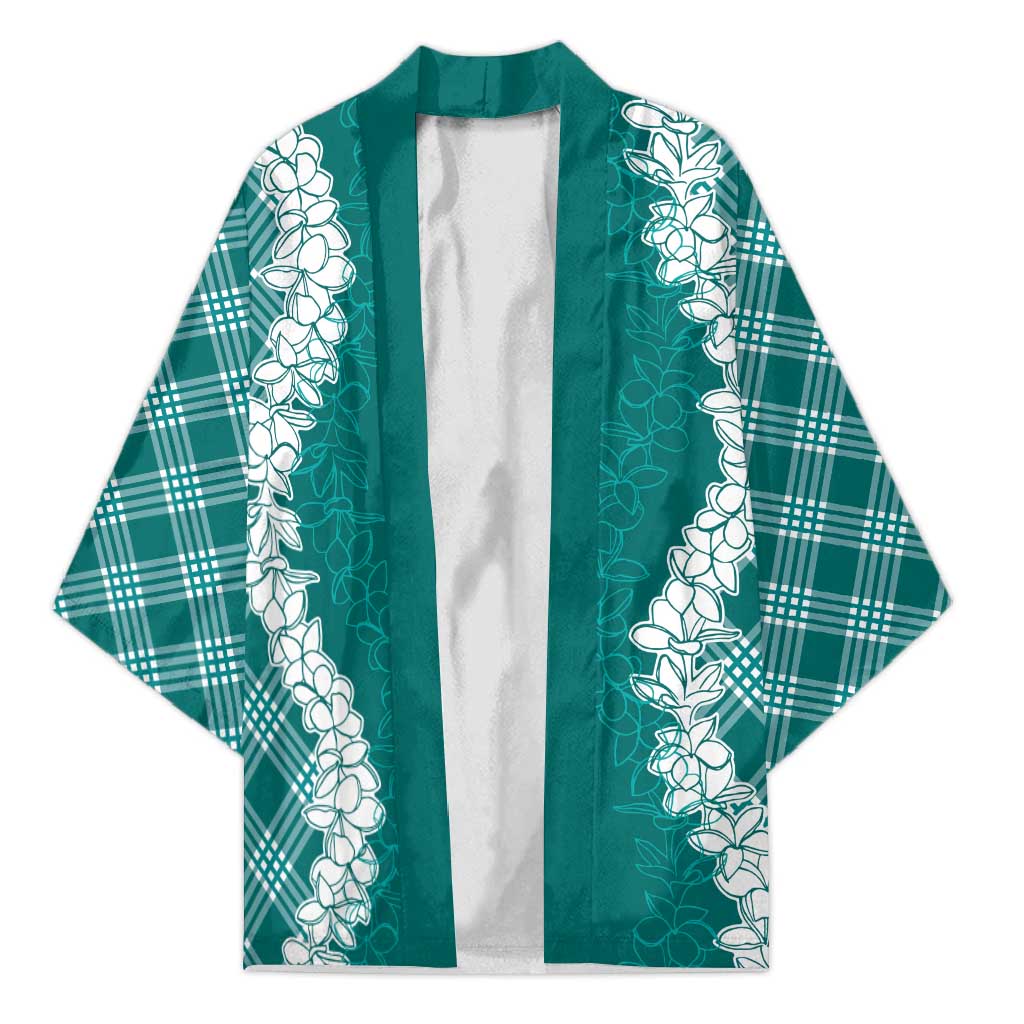 Hawaii Aloha Plumeria Lei Teal Palaka Kimono - Polynesian Pride