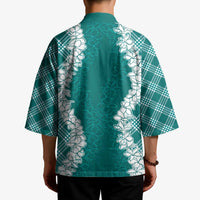 Hawaii Aloha Plumeria Lei Teal Palaka Kimono - Polynesian Pride