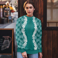 Hawaii Aloha Plumeria Lei Teal Palaka Ugly Christmas Sweater - Polynesian Pride