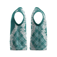 Hawaii Aloha Plumeria Lei Teal Palaka Christmas Knitted V-Neck Vest - Polynesian Pride