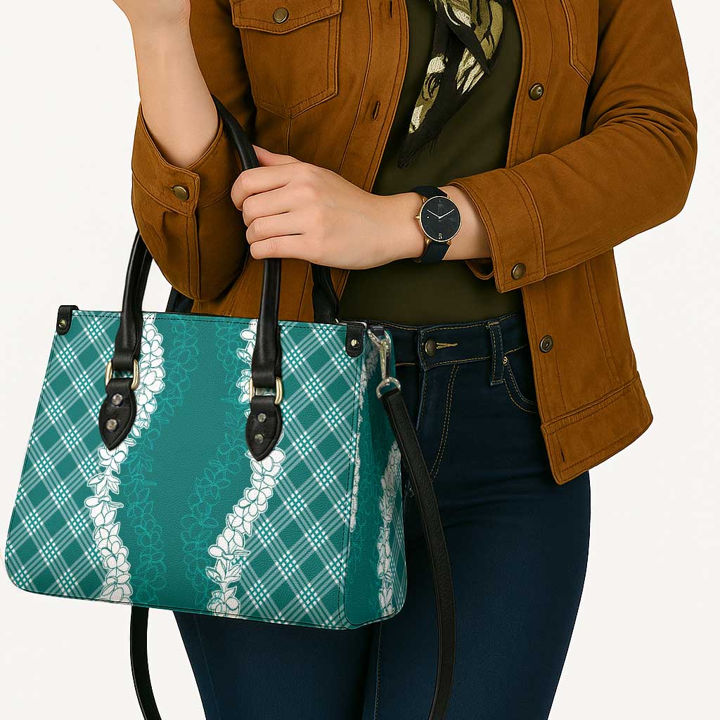 Hawaii Aloha Plumeria Lei Teal Palaka Leather Bag - Polynesian Pride