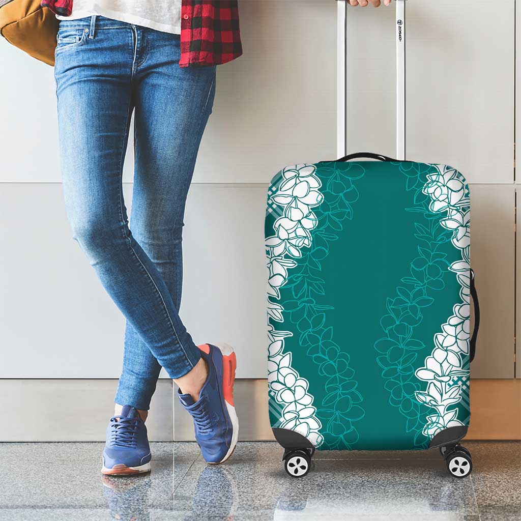 Hawaii Aloha Plumeria Lei Teal Palaka Luggage Cover - Polynesian Pride