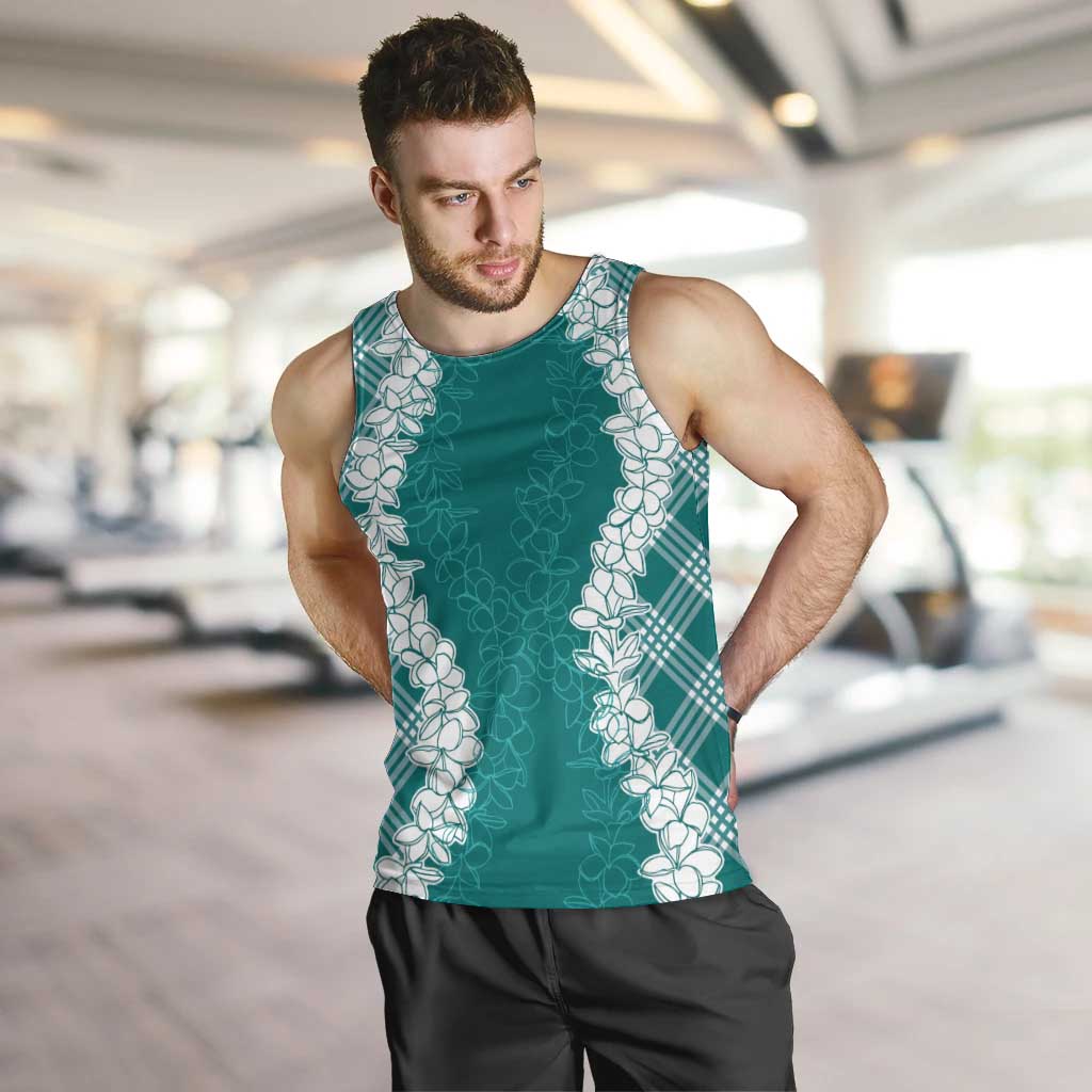 Hawaii Aloha Plumeria Lei Teal Palaka Men Tank Top LT7 Teal - Polynesian Pride