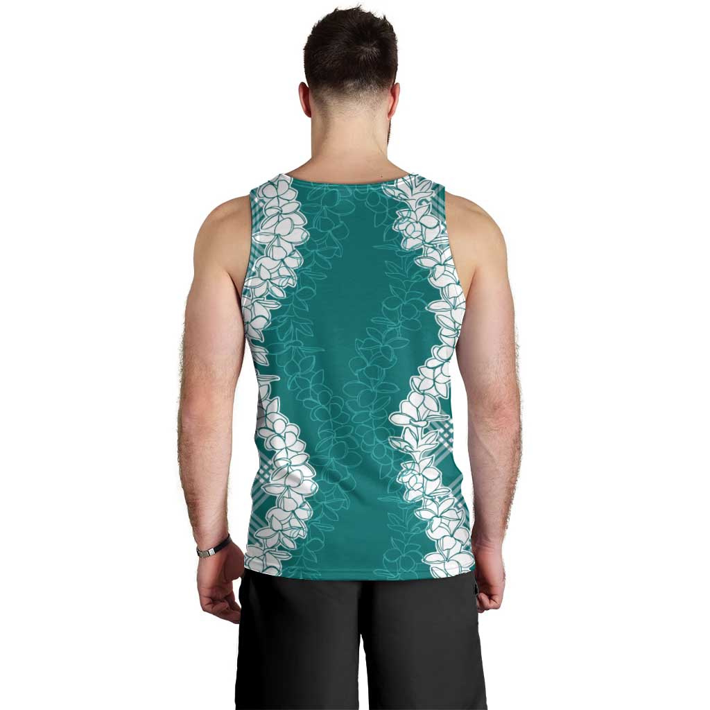 Hawaii Aloha Plumeria Lei Teal Palaka Men Tank Top LT7 - Polynesian Pride