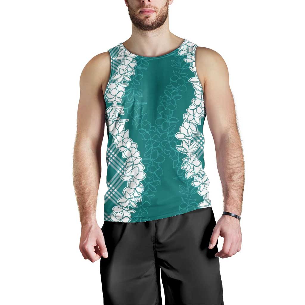 Hawaii Aloha Plumeria Lei Teal Palaka Men Tank Top LT7 - Polynesian Pride