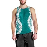 Hawaii Aloha Plumeria Lei Teal Palaka Men Tank Top LT7 - Polynesian Pride