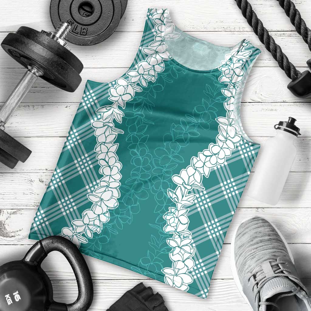 Hawaii Aloha Plumeria Lei Teal Palaka Men Tank Top LT7 - Polynesian Pride