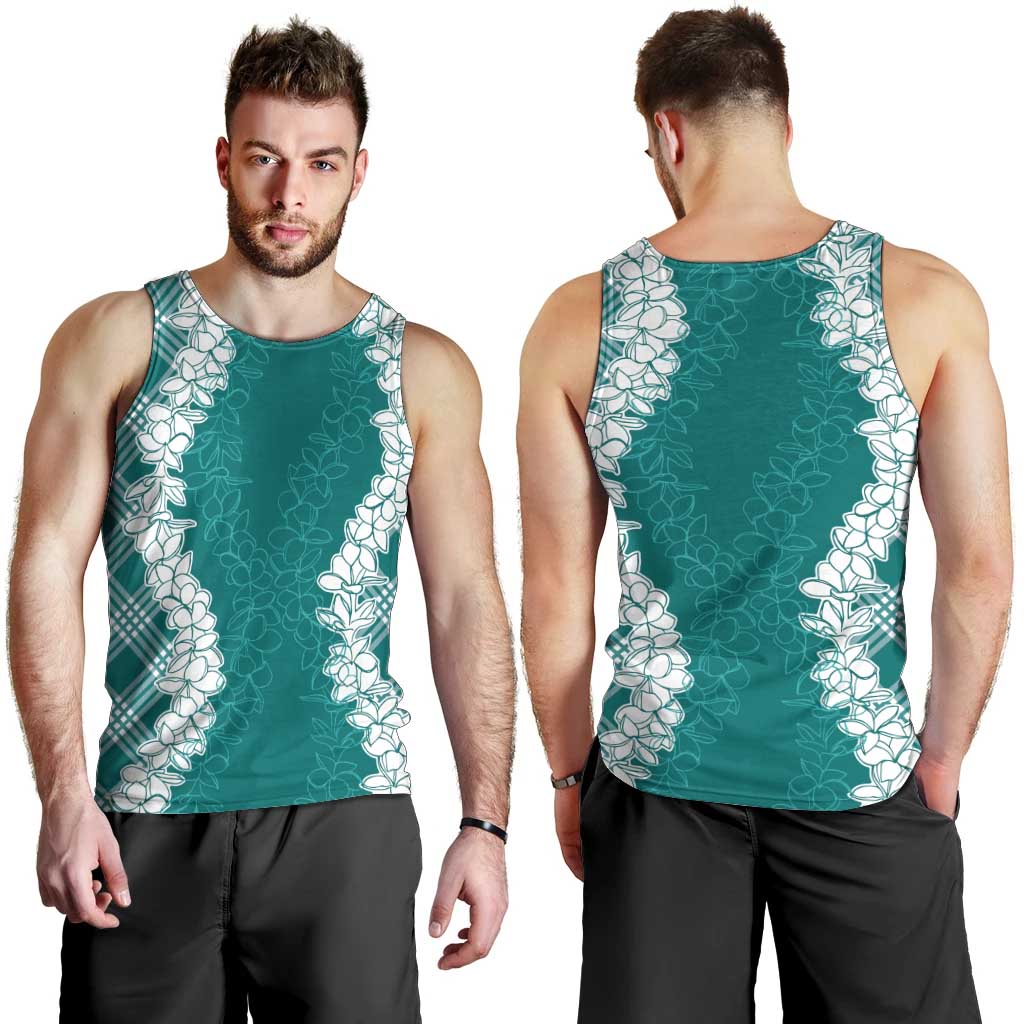 Hawaii Aloha Plumeria Lei Teal Palaka Men Tank Top LT7 - Polynesian Pride