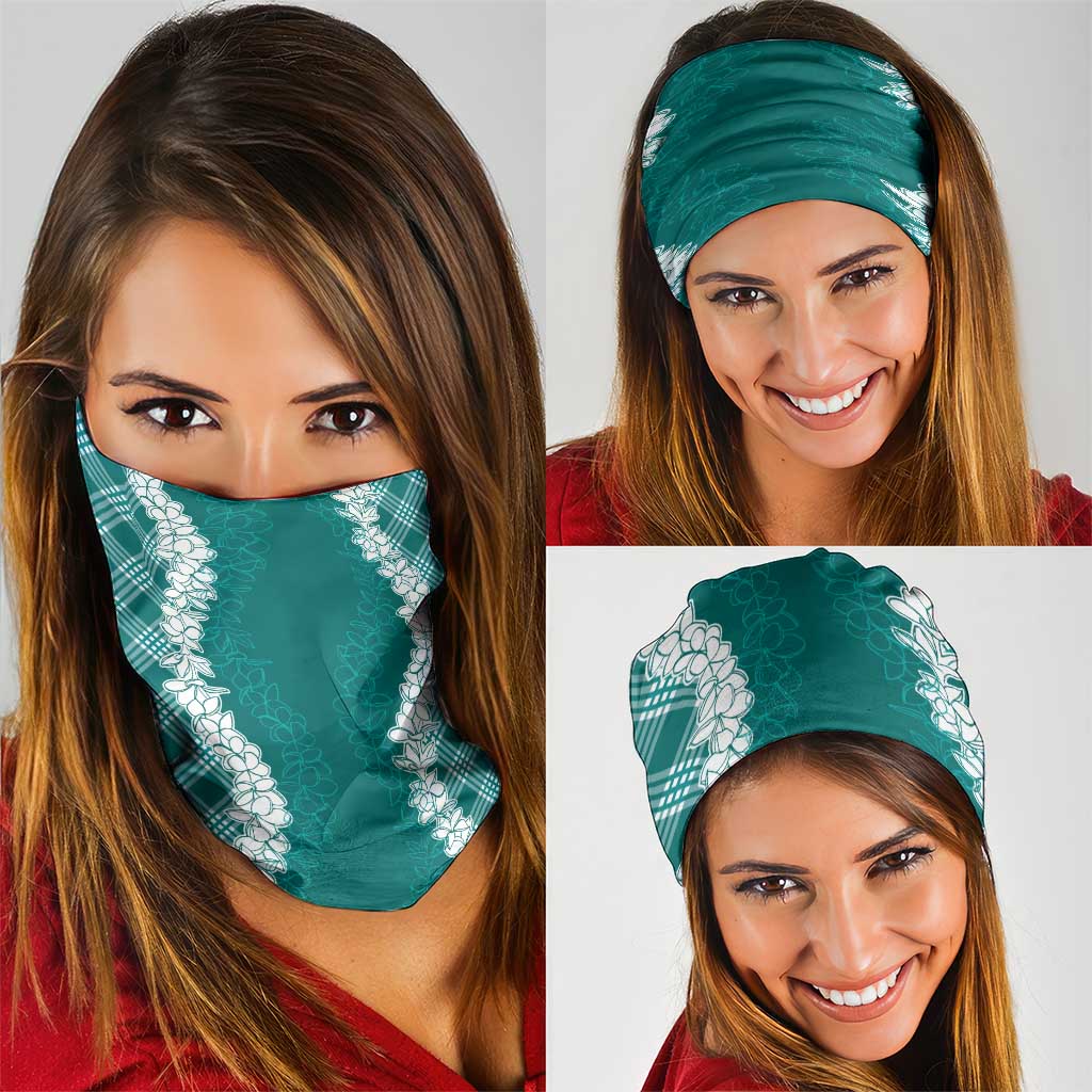 Hawaii Aloha Plumeria Lei Teal Palaka Neck Gaiter - Polynesian Pride
