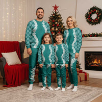Hawaii Aloha Plumeria Lei Teal Palaka Christmas Pajama Set - Polynesian Pride