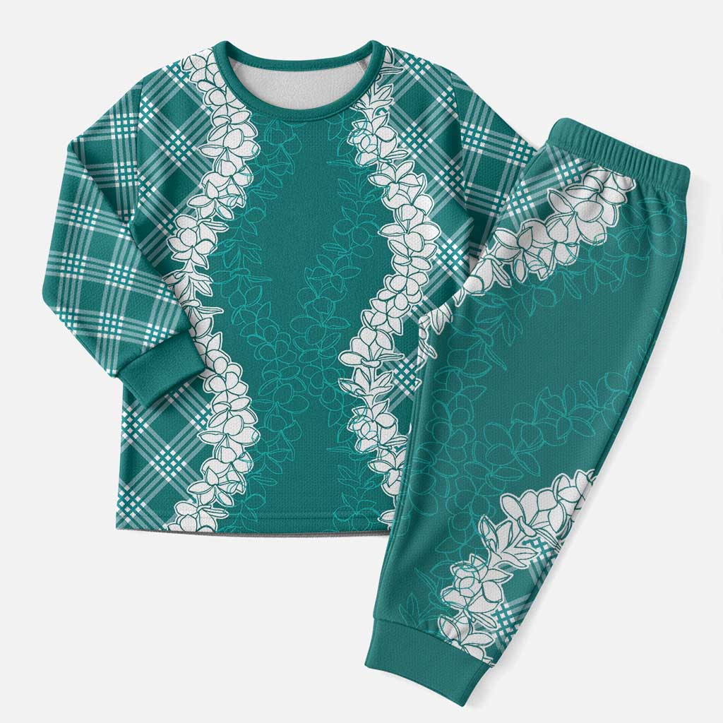 Hawaii Aloha Plumeria Lei Teal Palaka Christmas Pajama Set - Polynesian Pride
