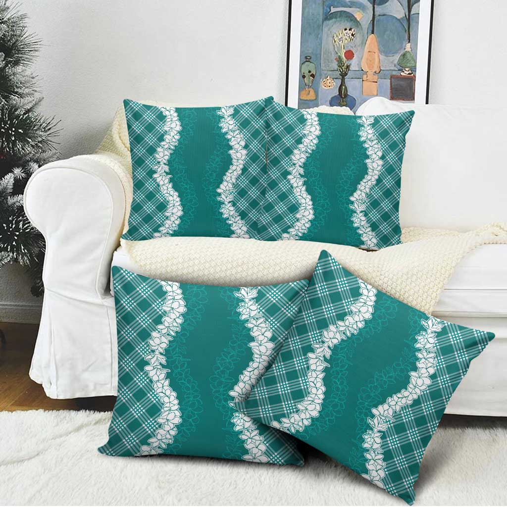 Hawaii Aloha Plumeria Lei Teal Palaka Pillow Cover - Polynesian Pride
