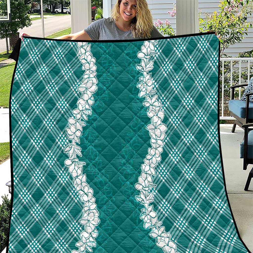 Hawaii Aloha Plumeria Lei Teal Palaka Quilt - Polynesian Pride