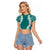 Hawaii Aloha Plumeria Lei Teal Palaka Raglan Cropped T Shirt - Polynesian Pride