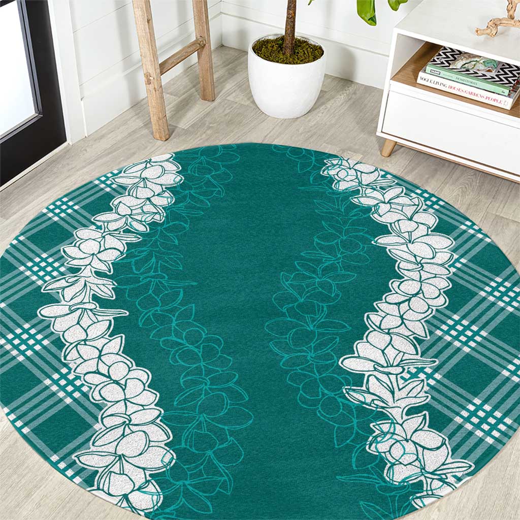 Hawaii Aloha Plumeria Lei Teal Palaka Round Carpet - Polynesian Pride