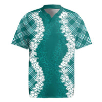 Hawaii Aloha Plumeria Lei Teal Palaka Rugby Jersey - Polynesian Pride