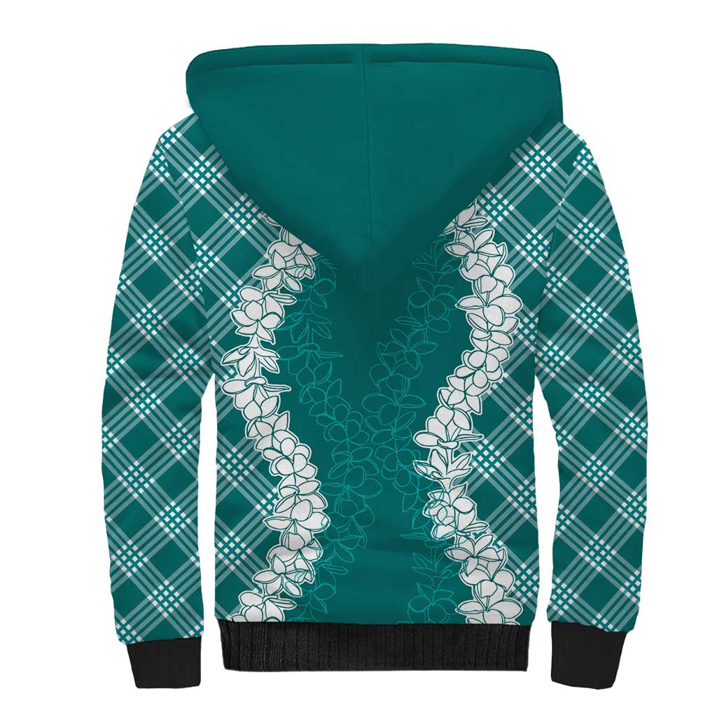 Hawaii Aloha Plumeria Lei Teal Palaka Sherpa Hoodie - Polynesian Pride