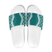 Hawaii Aloha Plumeria Lei Teal Palaka Slide Sandals - Polynesian Pride
