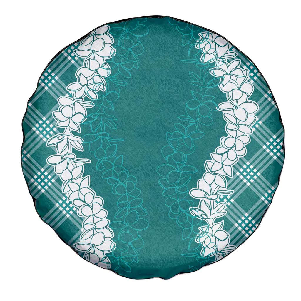 Hawaii Aloha Plumeria Lei Teal Palaka Spare Tire Cover - Polynesian Pride