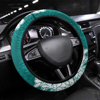 Hawaii Aloha Plumeria Lei Teal Palaka Steering Wheel Cover - Polynesian Pride