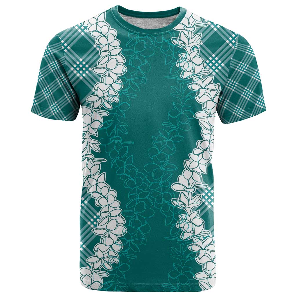 Hawaii Aloha Plumeria Lei Teal Palaka T Shirt - Polynesian Pride
