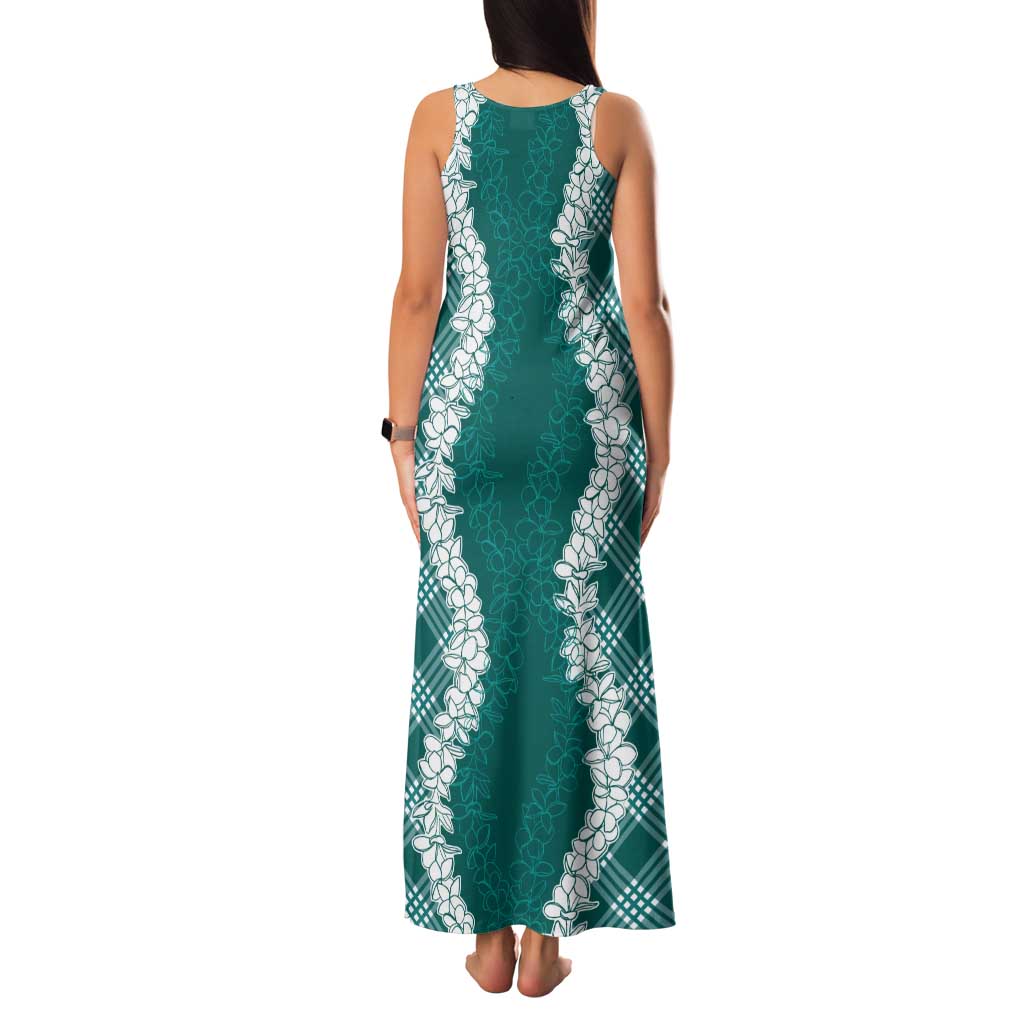 Hawaii Aloha Plumeria Lei Teal Palaka Tank Maxi Dress - Polynesian Pride