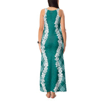 Hawaii Aloha Plumeria Lei Teal Palaka Tank Maxi Dress - Polynesian Pride