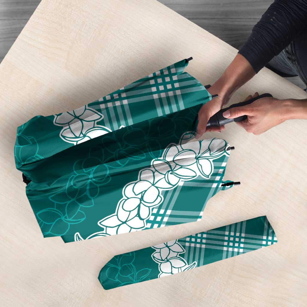 Hawaii Aloha Plumeria Lei Teal Palaka Umbrella - Polynesian Pride