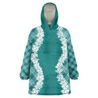 Hawaii Aloha Plumeria Lei Teal Palaka Wearable Blanket Hoodie LT7 One Size Teal - Polynesian Pride