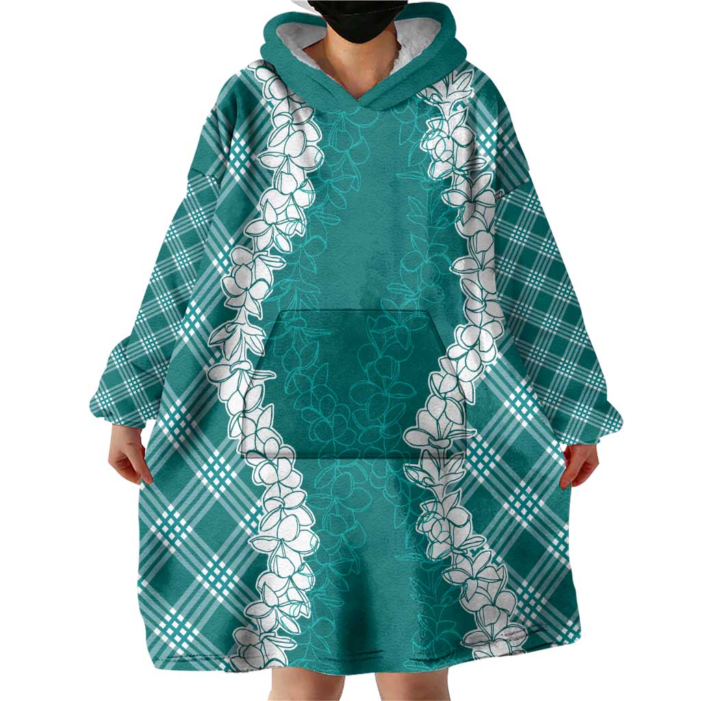 Hawaii Aloha Plumeria Lei Teal Palaka Wearable Blanket Hoodie LT7 - Polynesian Pride