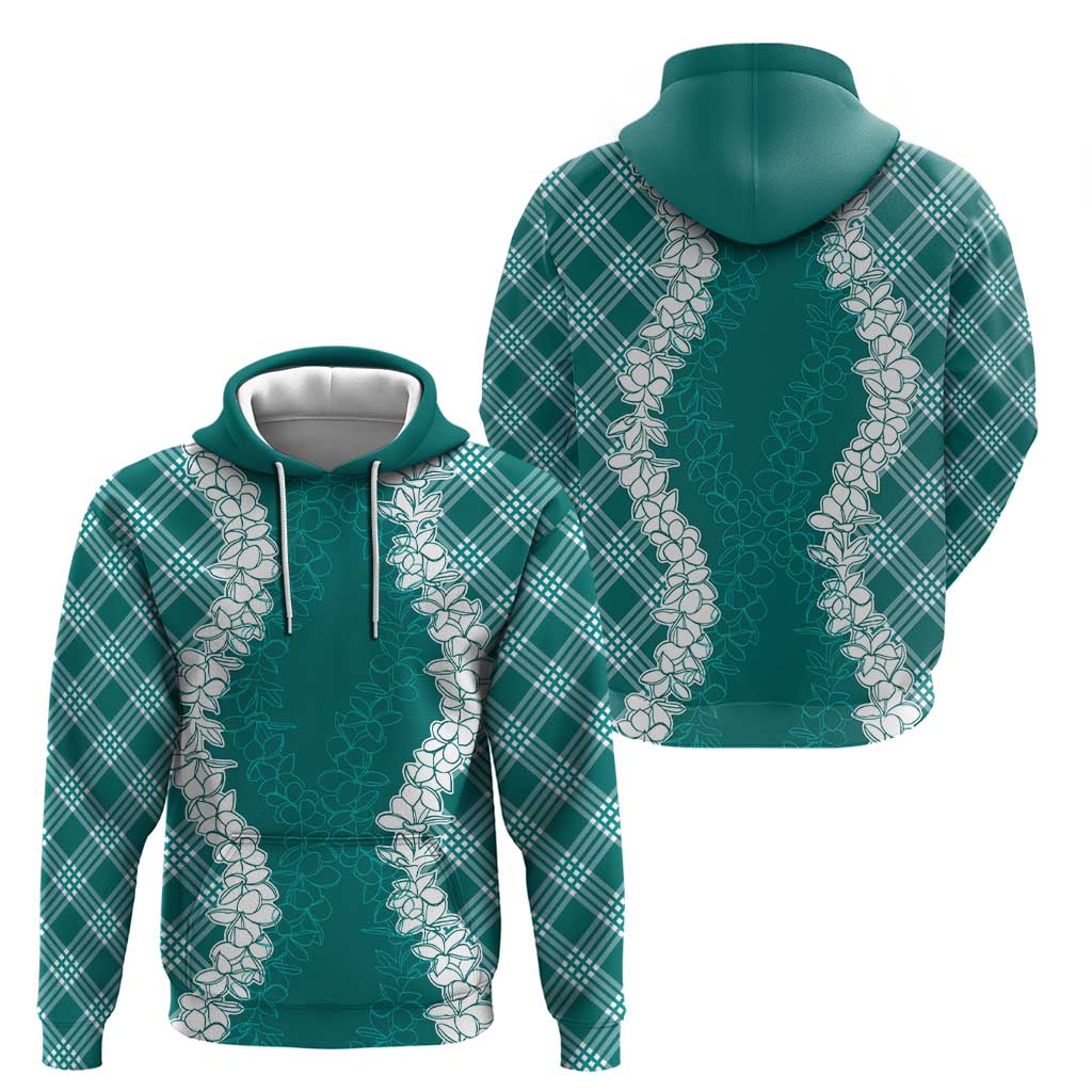 Hawaii Aloha Plumeria Lei Teal Palaka Zip Hoodie - Polynesian Pride