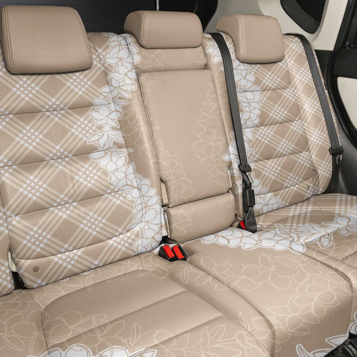 Hawaii Aloha Plumeria Lei Beige Palaka Back Car Seat Cover - Polynesian Pride