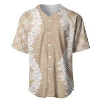 Hawaii Aloha Plumeria Lei Beige Palaka Baseball Jersey - Polynesian Pride