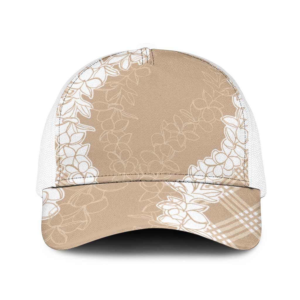 Hawaii Aloha Plumeria Lei Beige Palaka Baseball Net Cap - Polynesian Pride