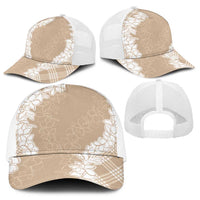 Hawaii Aloha Plumeria Lei Beige Palaka Baseball Net Cap - Polynesian Pride